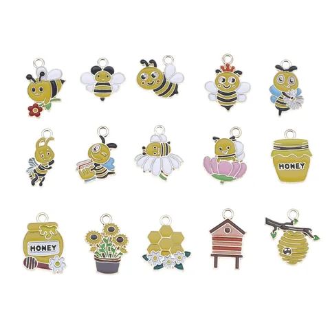 Legering Emaille Bij Honingraat Madeliefje Honingpot Hanger DIY Sleutelhanger Tas Decoratieve Bedels Sieraden Maken Accessoires