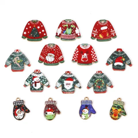 Kerstmis Zinklegering Geëmailleerd Bedels Hangers Kerstman Boom Eland Handschoen DIY Ketting Sleutelhanger Sieraden Maken Accessoires
