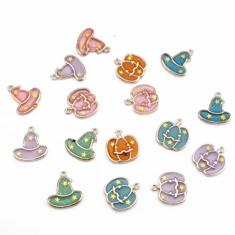 Halloween Alloy Oil-Dropped Pearlescent Pumpkin Magic Hat Pendant DIY Jewelry Accessories Craft Charms For Festival Party