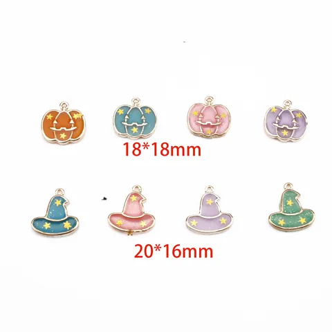 Halloween Alloy Oil-Dropped Pearlescent Pumpkin Magic Hat Pendant DIY Jewelry Accessories Craft Charms For Festival Party