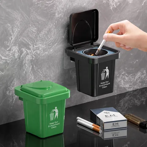 Wall Mounted Trash Can Ashtray Creative PP Plastic Garbage Bin With Stainless Steel Liner For Bathroom Office