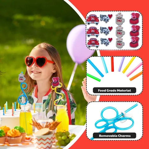 Cannucce di Carta di San Valentino Simpatico Cartone Animato Cuore Auto Cannucce da Bere Festa Decorativo Usa e Getta