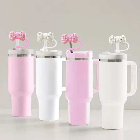 Rhinestone Bow Straw Cover Dust Plug Silicone Straw Cap Reusable Drinking Straw Accessories For Tumblers Cup Decor
