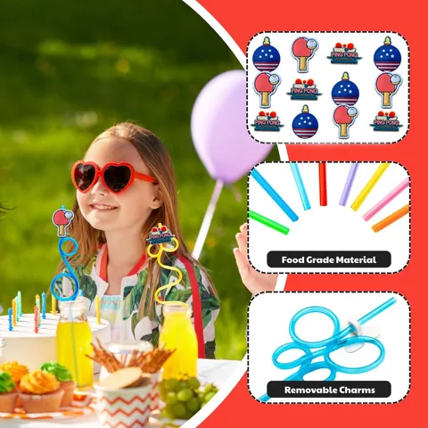 Creatieve Kunststof Gekke Lus Rietjes Tafeltennis Thema Feest Rietje Decoraties