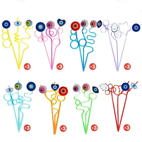 Evil Eye Cartoon Drinking Straws Decorative Colorful Plastic Straw Party Supplies Creative Drinkware Accessories