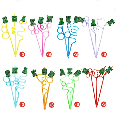 Colorful Plastic Drinking Straws With Cartoon Letter Charms Creative Form Straw For Party Drink Decor