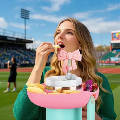 Portable Snack Tray For Large Tumbler Cup With Bowknot Straw Cover Cup Holder Bottom Protector And Chain Pendant Accessories