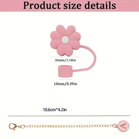 Silikon Strohhalm Abdeckung Und Buchstaben Anhänger Kette Set Süße Blume Strohhalm Topper Tasse Zubehör