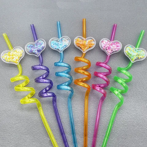 Cannucce in Plastica Curve Trasparenti con Paillettes a Cuore Cannucce Flessibili Colorate per Forniture per Feste di Bar per Bambini