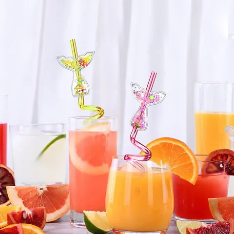 Creative Mermaid Quicksand Spiral Straws Food Grade Plastic Kids Party Drinking Straws Bar Beverage Decor