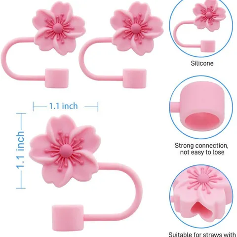 10mm Silicone Straw Covers Cute Cherry Blossom Straw Plugs Reusable Dustproof Straw Toppers Drinkware Accessories Set