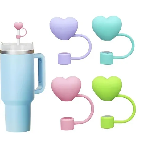 Cute Silicone Straw Cover Heart Rose Bear Dust-Proof Cap Reusable Drinking Straw Accessories For Tumbler