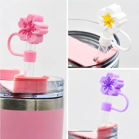 Silicone Straw Covers Cute Flower Straw Tips Dust-Proof Reusable Straw Protector For Tumbler Cups Accessories