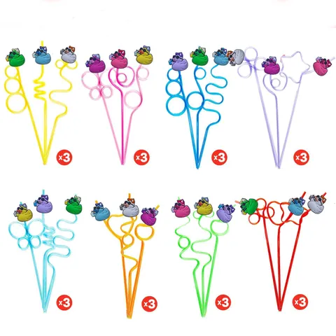 Colorful Cartoon Duck Straws Reusable Plastic Drinking Straws With Animal Charms For Birthday Party Decorative Drinkware