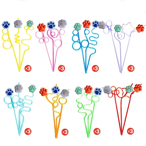 Plastic Drinking Straws Cartoon Claw Charms Shaped Party Drinkware Colorful Decorative Straws For Birthday Celebration