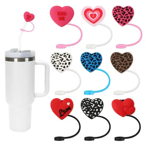 Couvre-paille en Forme de Cœur Embout en Silicone pour Grande Tasse Mignon Accessoires de Vaisselle Capuchon Anti-poussière