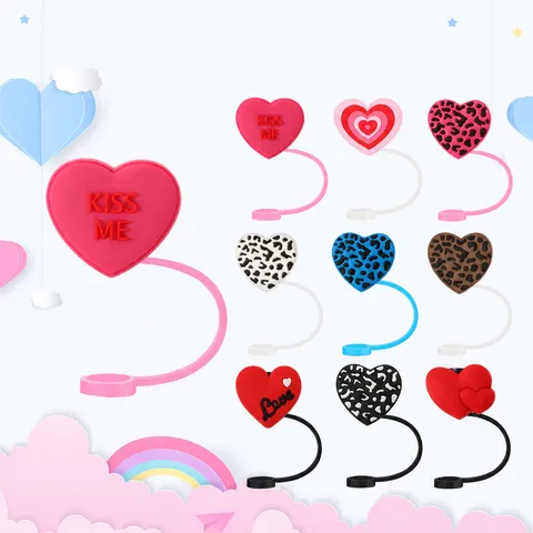 Couvre-paille en Forme de Cœur Embout en Silicone pour Grande Tasse Mignon Accessoires de Vaisselle Capuchon Anti-poussière