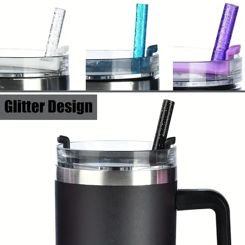 Stainless Steel Tumbler Straws Replacement Set With Glitter Design Reusable Drinking Straws And Cleaning Brushes For Cups