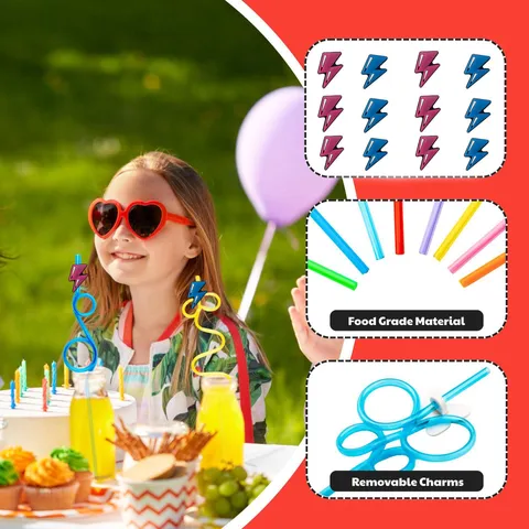 Disposable Paper Straws Cartoon Lightning Decorative Straws For Birthday Party Drinkware Accessories