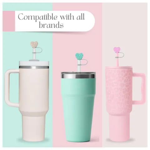 Cute Heart Silicone Straw Cover Cap Dust-Proof Straw Topper Reusable Drink Straw Protector Accessories For 10mm Straws