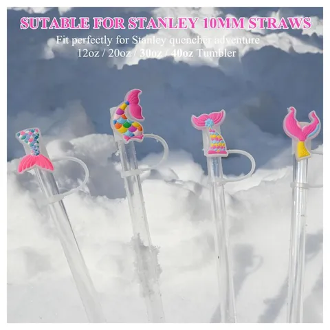 Silicone Straw Cover Cap For 10mm Straws Cute Cartoon Animal Mermaid Butterfly Straw Topper Reusable Dust-Proof Drinkware Accessory