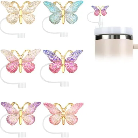Bianco Farfalla Acrilico Strass Copertura per Cannuccia Silicone Alimentare Simpatico Topper per Cannuccia Antipolvere Festa Accessorio per Bevande