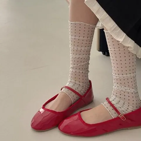 Women Polka Dot Stirrup Leg Warmers Sheer Mesh Breathable Polyester Spandex Sweet Fashion Summer Socks
