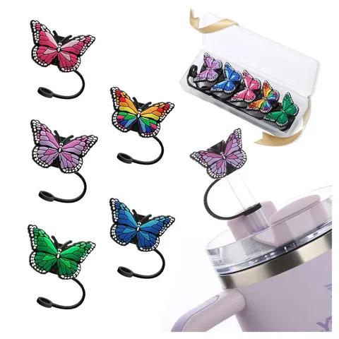 Silicone Butterfly Straw Cover Cap For Large Straws Cute Cartoon Straw Topper Reusable Dust-Proof Cup Accessories