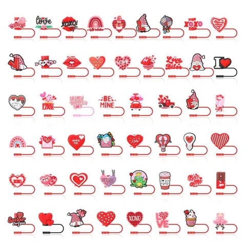 Couvercle de Paille en Silicone pour la Saint-Valentin Embout de Paille Réutilisable Forme de Cœur Mignon Bouchon Anti-Poussière Accessoires