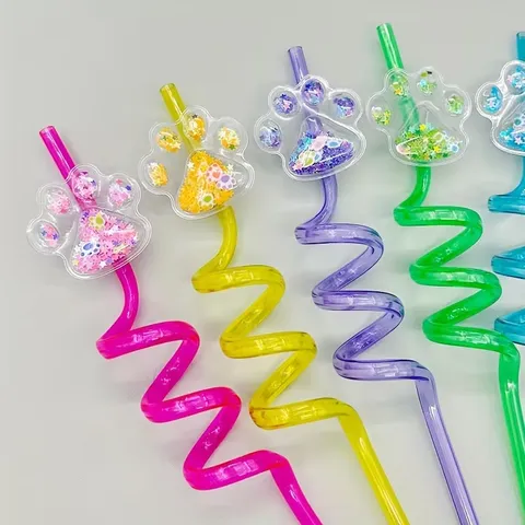 Amazon Party Cat Claw Theme Drinking Straws PETG Spiral Design Sequin Quicksand Decorative Reusable Straws For Kids