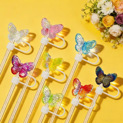 Copertura per Cannuccia a Farfalla Elettrolitica Colorata Simpatico Tappo Antipolvere Accessori per Tazza Stanley Topper per Cannuccia in Silicone