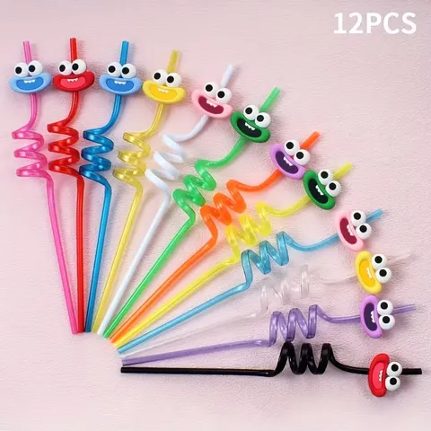 Colorful Reusable Plastic Straws Creative Spiral Cartoon Animal Fruit Glitter Drinking Straws For Birthday Party Bar Drinkware