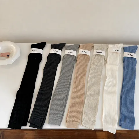Women Casual Solid Color Ribbed Over The Knee Long Socks Breathable Cotton Blend Fashion High Tube Stockings Daily Wear