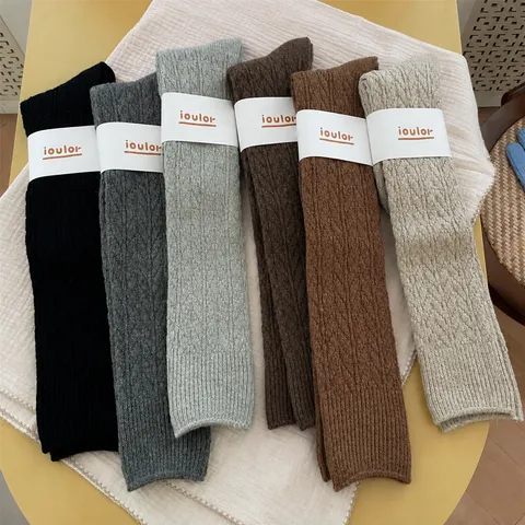 Women Winter Thickened Wool Slouch Socks Retro Wheat Ear Pattern Casual Mid-Tube Warm Long Socks Fashion Knit Hosiery
