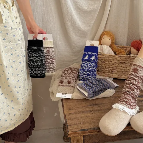 Women's Fair Isle Knit Leg Warmers Thickened Winter Warm Slouch Socks Retro Geometric Pattern Foot Cover Apparel