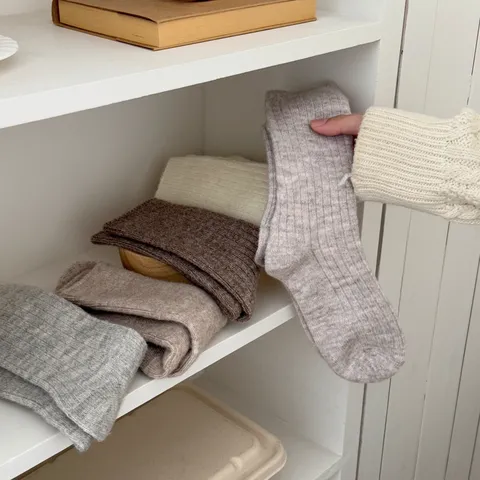 Women's Winter Warm Solid Color Wool Blend Mid-Calf Socks Casual Ribbed Thickened Slouch Socks