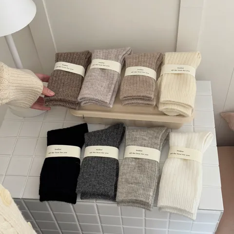 Women's Winter Warm Solid Color Wool Blend Mid-Calf Socks Casual Ribbed Thickened Slouch Socks