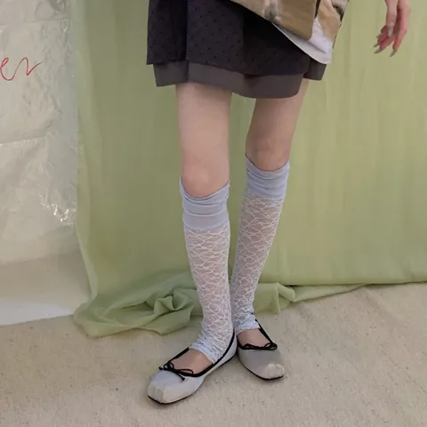 Women's Sweet Lace Slouch Socks Japanese JK Style Breathable Thin Mesh Leg Warmers Summer Casual Solid Color Footless Hosiery