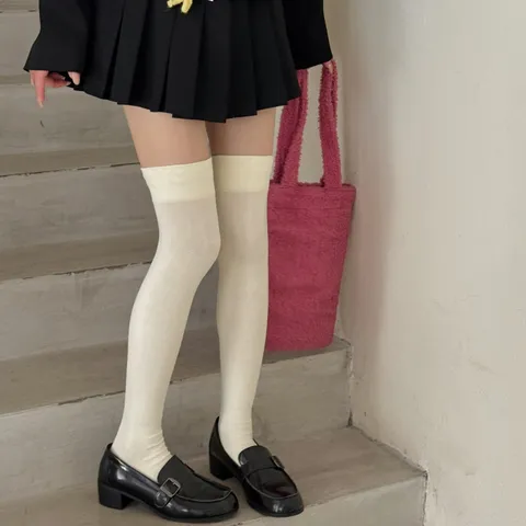 Women Over The Knee Socks Cotton Blend Preppy Style Solid Color High Tube Long Stockings Anti Slip Winter Fashion Hosiery