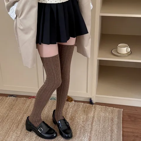 Women Over The Knee Cable Knit Socks Sweet Slender Long High Stockings Retro College Style Winter Warm Casual Hosiery