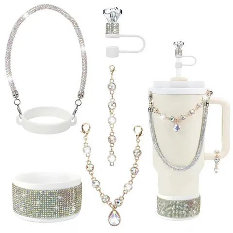 Strass Becherhülle Deckel Strohhalm Abdeckung Kette Set Glitzer Bling Trinkflasche Zubehör Dekorative Charms