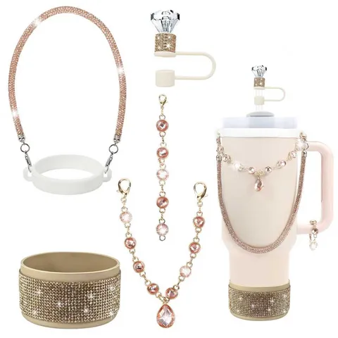 Strass Becherhülle Deckel Strohhalm Abdeckung Kette Set Glitzer Bling Trinkflasche Zubehör Dekorative Charms