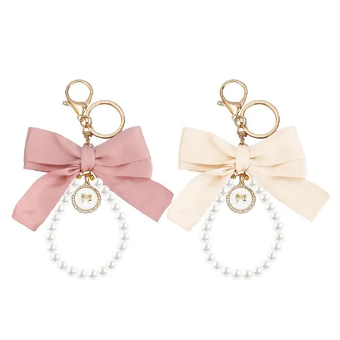 Künstliche Perle Schleife Schlüsselanhänger Süße Damen Schleife Schlüsselbund Auto Schlüssel Coquette Tasche Charm Legierung Anhänger Schmuck