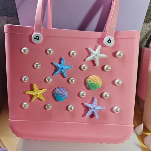 Ocean Series Beach Bag Accessories Shell Starfish Charms Set DIY Resin Pendants Pearl Buckles For Hole Bag Tote Bag