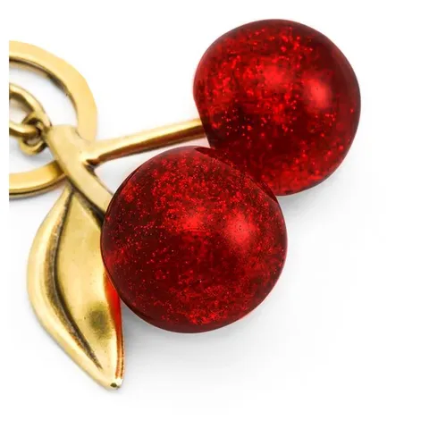 Cute Cherry Keychain Glitter Resin Fruit Bag Charm Gold Tone Metal Car Key Ring Women Purse Pendant Accessory