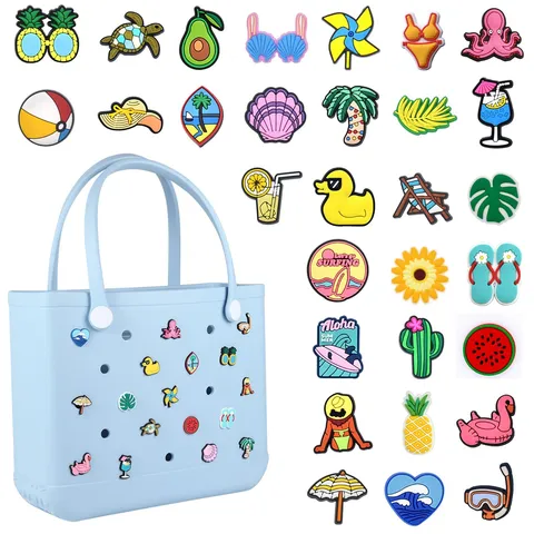 Conjunto de Abalorios para Bolso de PVC Estilo Playa de Verano Accesorios para Bolso Tote Impermeables Encantos de Dibujos Animados Lindo Regalo