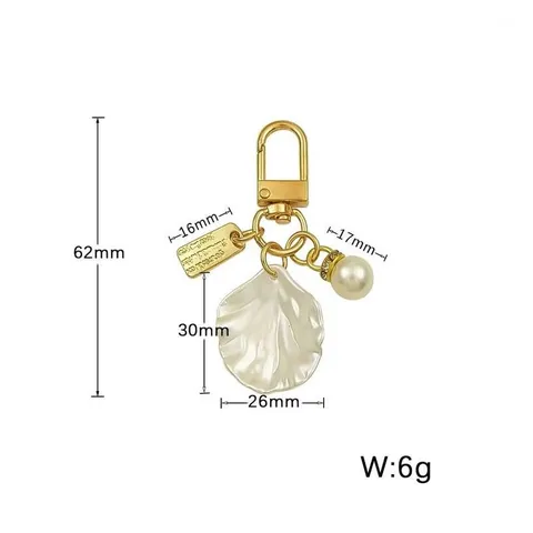 Gold Metal Pearl Keychain Shell Handbag Pendant Rhinestone Key Chain Purse Charm Crystal Jewelry Gift