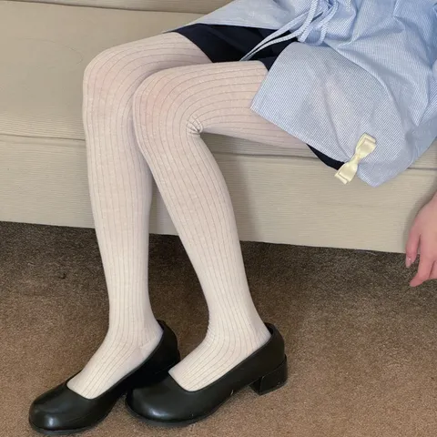 Women's Cotton Blend Vertical Striped Pantyhose Slimming Tights Casual Solid Color Spring Summer Footed Stockings