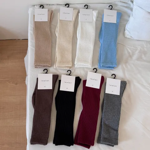 Women's Casual Pure Cotton Solid Color Ribbed Crew Socks Japanese Style Versatile Comfortable Daily Wear Fashion Hosiery