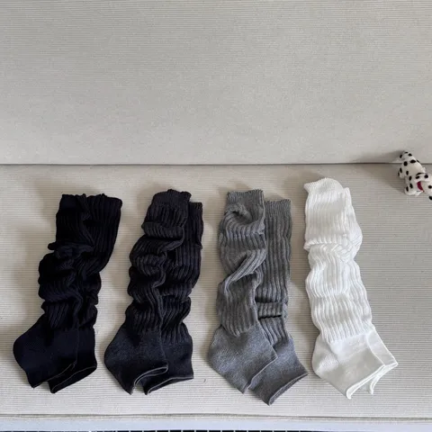 Women Solid Color Knitted Slouch Leg Warmers Y2K Vintage Vertical Striped Stirrup Socks Breathable Fashion Accessories